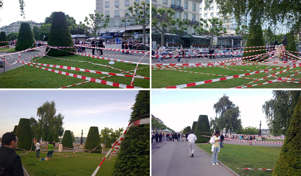 Attention, 2009, Forde, Geneva, Switzerland Performance aux abords de la statue commémorant, l'assasinat de Sissi, l'impératrice d'Autriche شهرام انتخابی , 