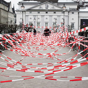 No Exit Luzern, 2011, By Shahram Entekhabi, Live Performance using 4000 Meters of Caution Tape, Town Hall Bridge of Lucerne, Switzerland