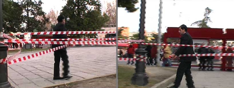 Attenzione, 2005, Live Performance, by Shahram Entekhabi at Giardino Piazza 20 Settembre, Bologna, Italy